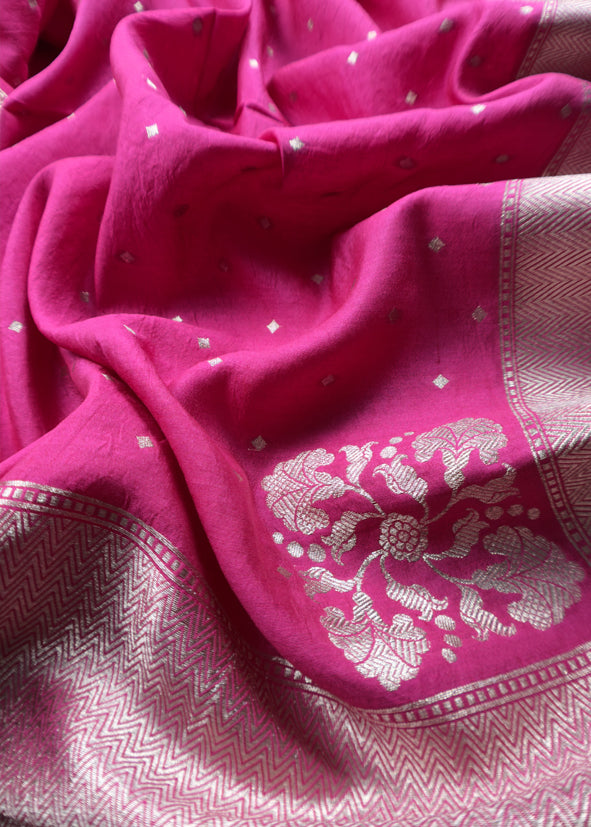 French Pink Kadhwa Weaves Banarasi Silk Suit Fabric