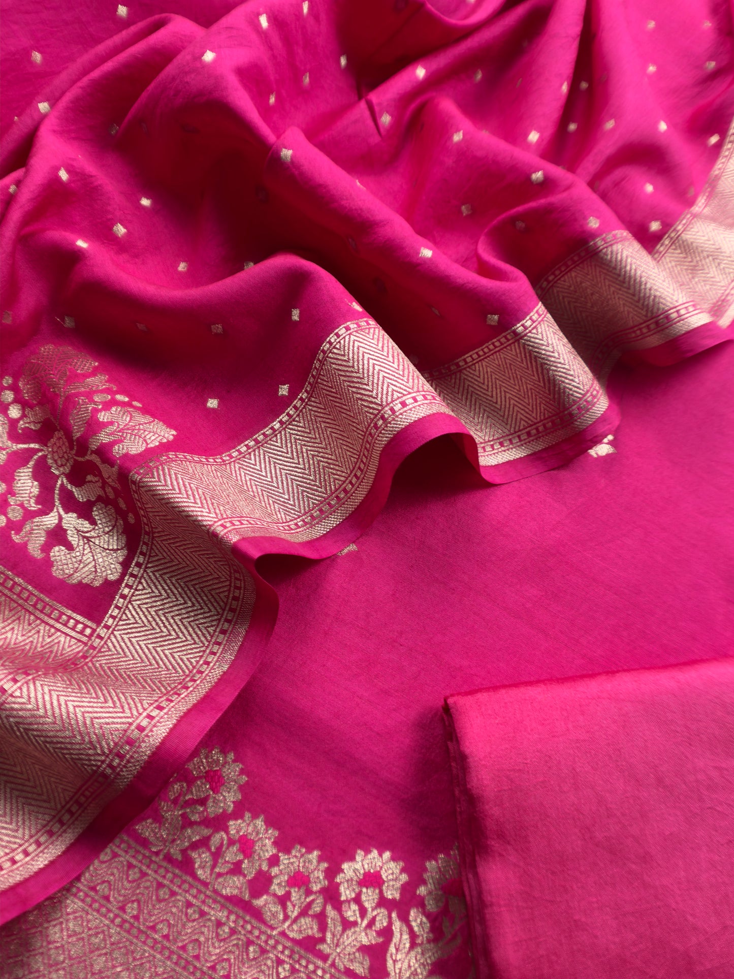 French Pink Kadhwa Weaves Banarasi Silk Suit Fabric