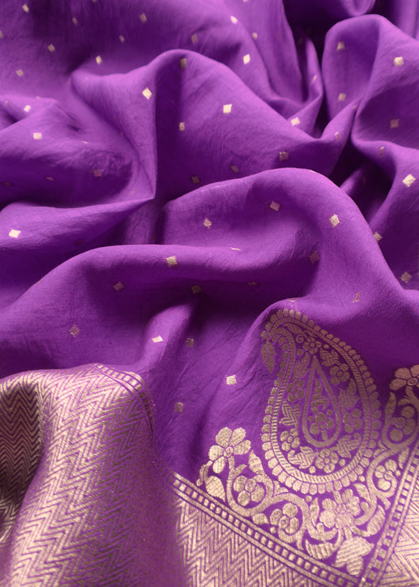 French Violet Kadhwa Weaves Banarasi Silk Suit Fabric