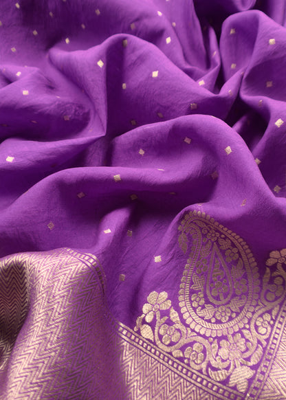 French Violet Kadhwa Weaves Banarasi Silk Suit Fabric