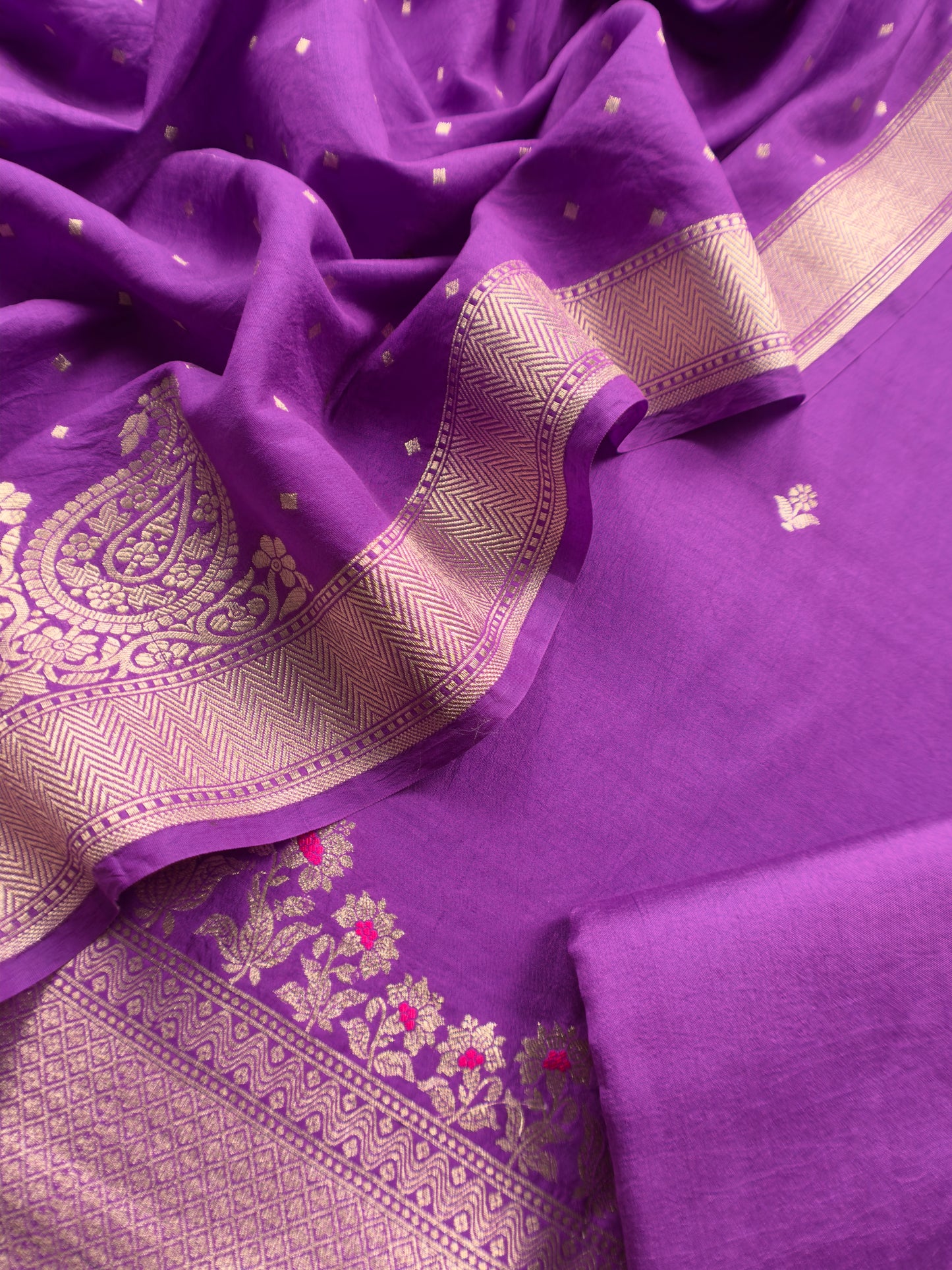 French Violet Kadhwa Weaves Banarasi Silk Suit Fabric
