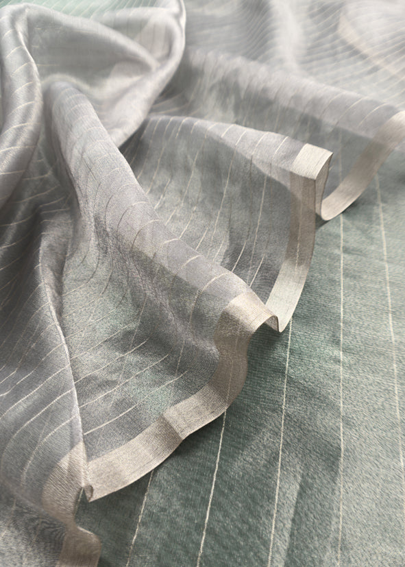Raspberry Gray Handloom Tissue Silk Suit With Silver Zari Weaves