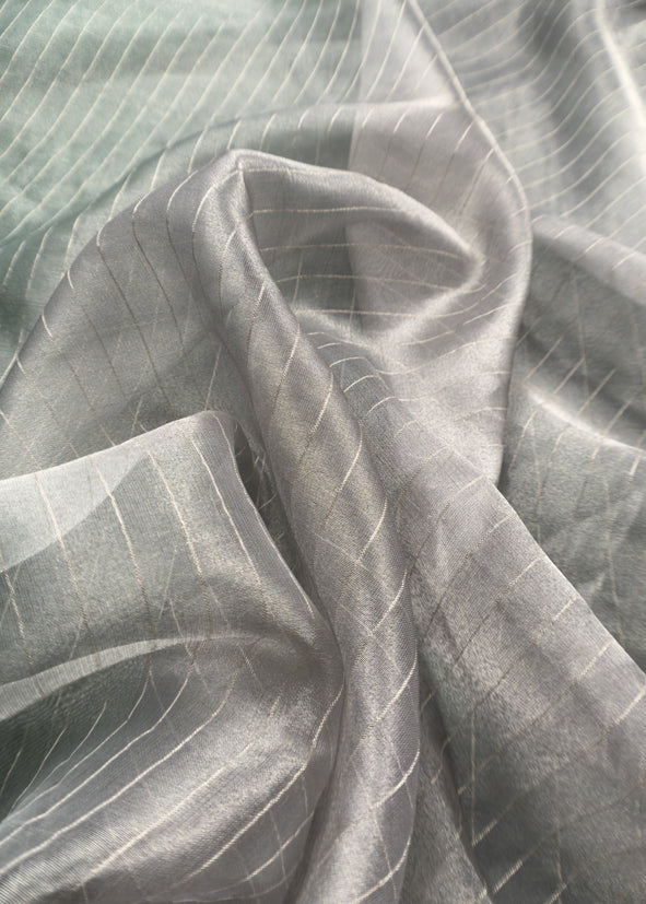 Raspberry Gray Handloom Tissue Silk Suit With Silver Zari Weaves