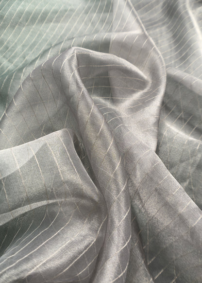 Raspberry Gray Handloom Tissue Silk Suit With Silver Zari Weaves