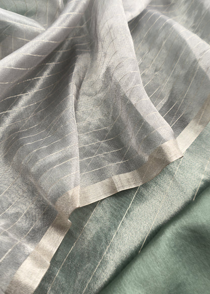 Raspberry Gray Handloom Tissue Silk Suit With Silver Zari Weaves