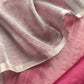 Raspberry Pink And Grey Handloom Tissue Silk Suit With Silver Zari Weaves