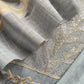 Soft Blue Linen Chanderi Kurta With Appliqué Work And Dupatta With Jamdani Weaving