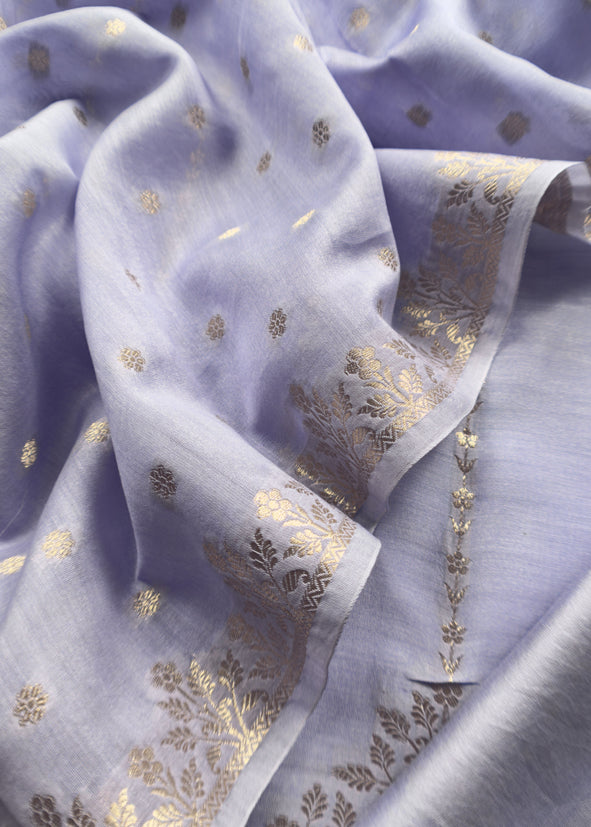 Guldasta 2025 Steel Blue Pure Silk Suit With Gold Weaving