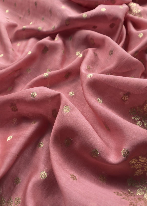 Guldasta 2025 Mauvish Pink Pure Silk Suit With Gold Weaving