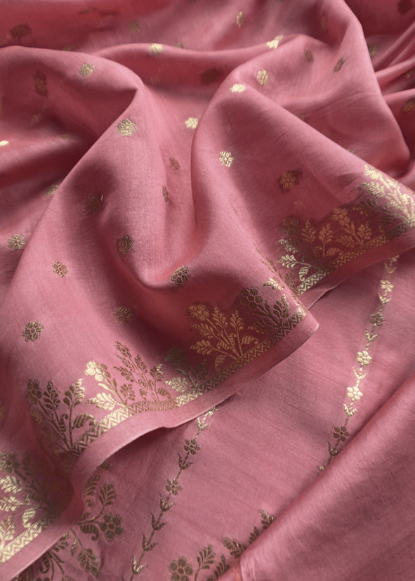 Guldasta 2025 Mauvish Pink Pure Silk Suit With Gold Weaving