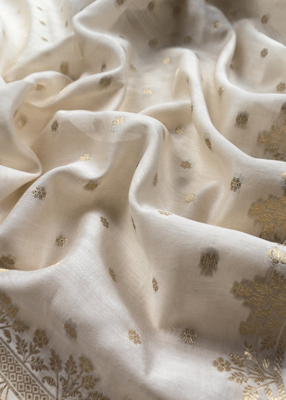 Guldasta 2025 White Pure Silk Suit With Gold Weaving