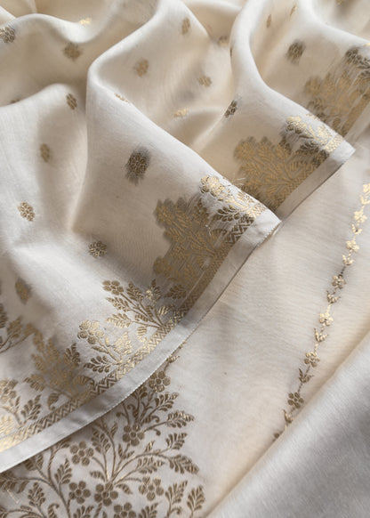 Guldasta 2025 White Pure Silk Suit With Gold Weaving