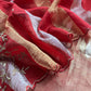 Gold And Red Pure Tissue Silk Woven Suit Fabric With Cutdana Handwork