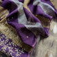 Gold And Jamun Pure Tissue Silk Woven Suit Fabric With Cutdana Handwork