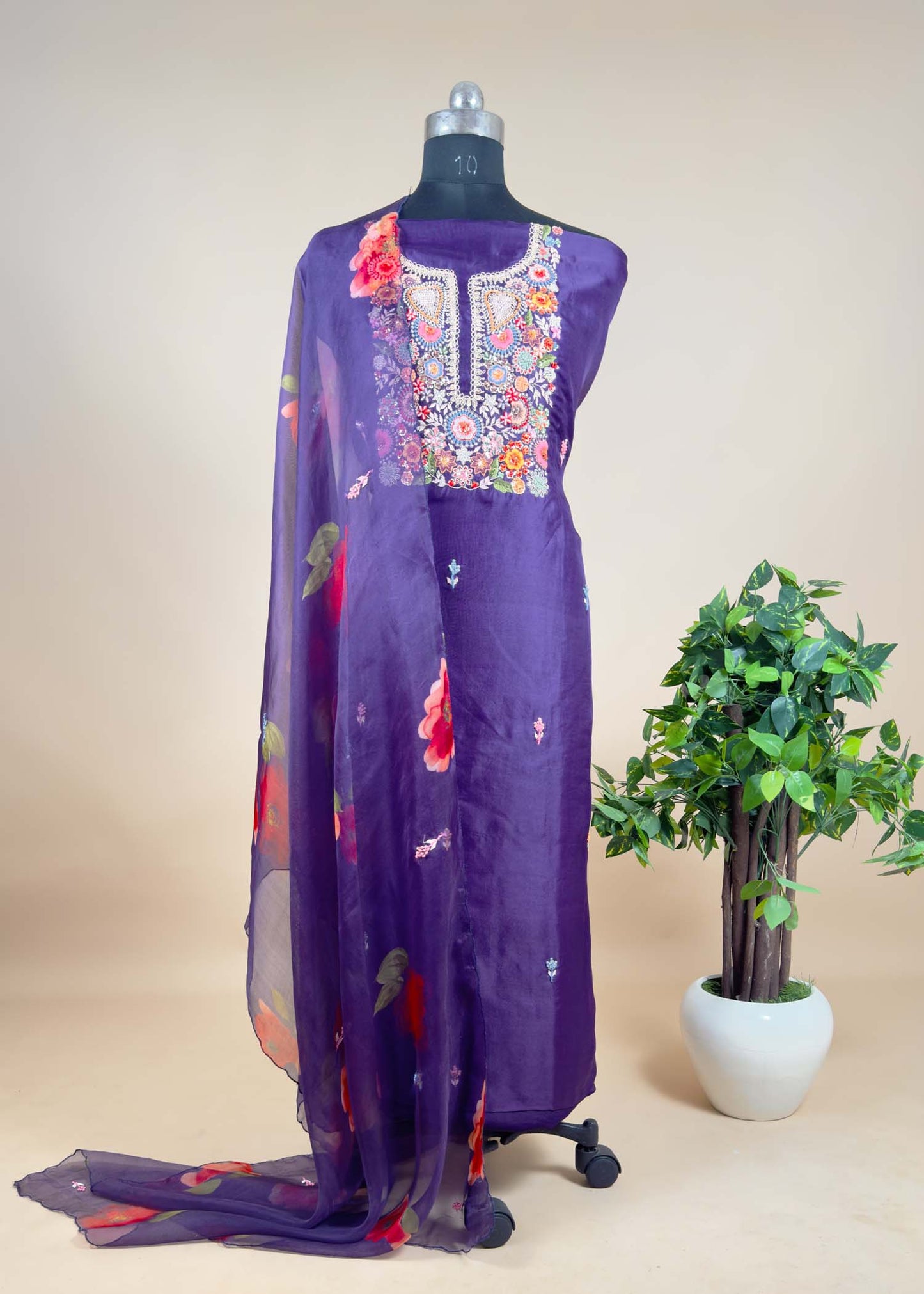 Beautiful Purple Organza Punjabi Suit Set With Dupatta