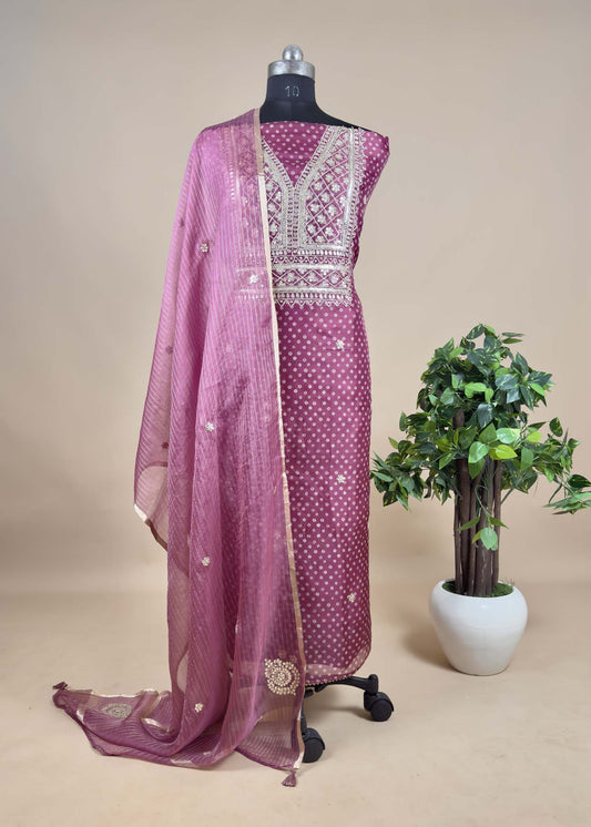 Gota-Pati Embroidered Bandhani Organza Suit Set