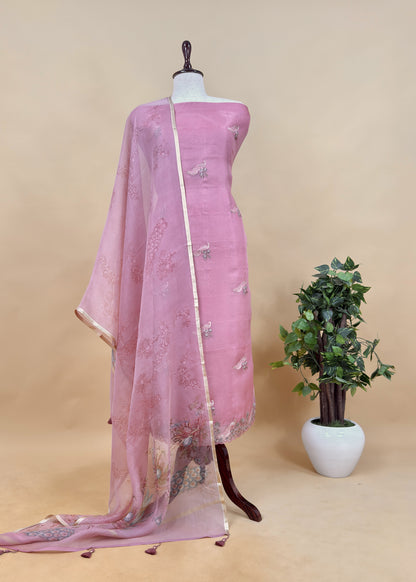 Blue Kora Silk Embroidered Kurta And Floral Digital Print Dupatta