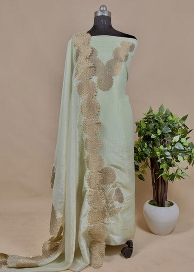 Pastel Green Unstitched Suit In Onex