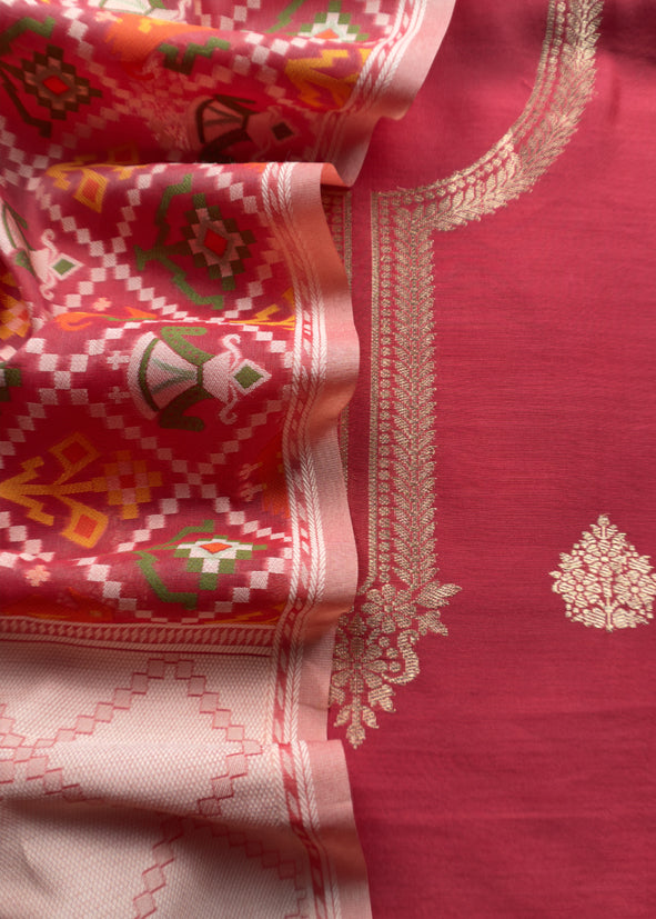 Classy Red Pure Banarasi Silk Kurta And Woven Patola Dupatta