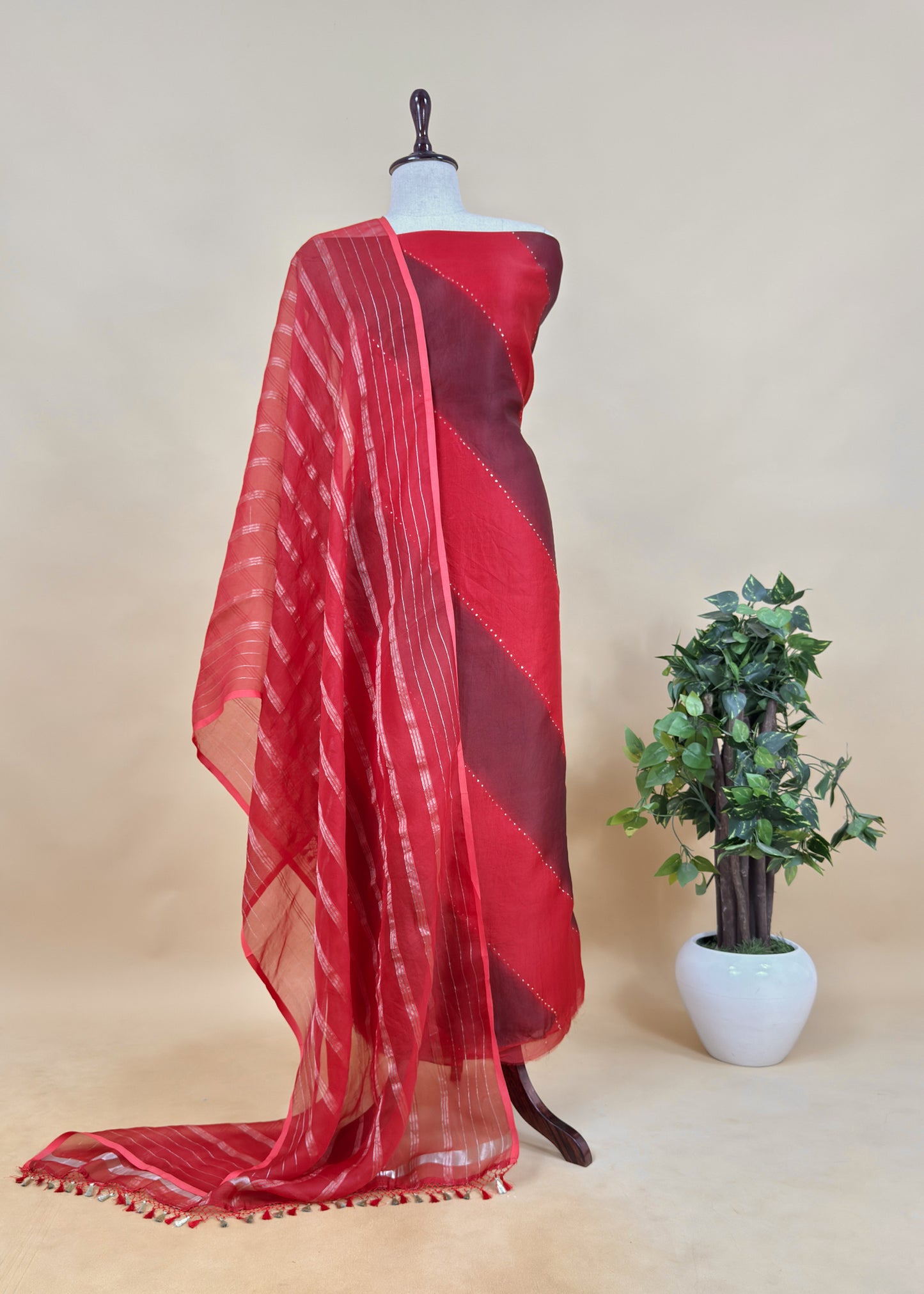 Modern Elegance 2025 Handloom Organza Silk Suit Fabric with Gold embellishments