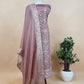 Luxe Ajanta Ellora Inspired Dusty Mauve Handloom Organza Silk Suit And Panel Gold Silver Zari Dupatta