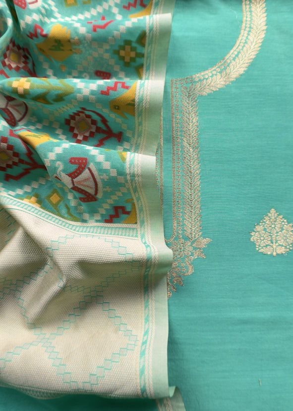 Sea Green Pure Banarasi Silk Kurta And Woven Patola Dupatta
