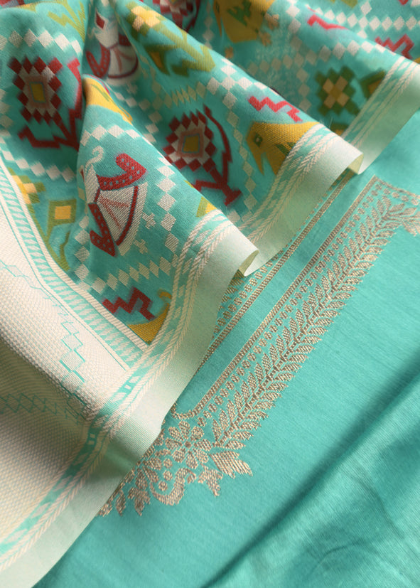 Sea Green Pure Banarasi Silk Kurta And Woven Patola Dupatta