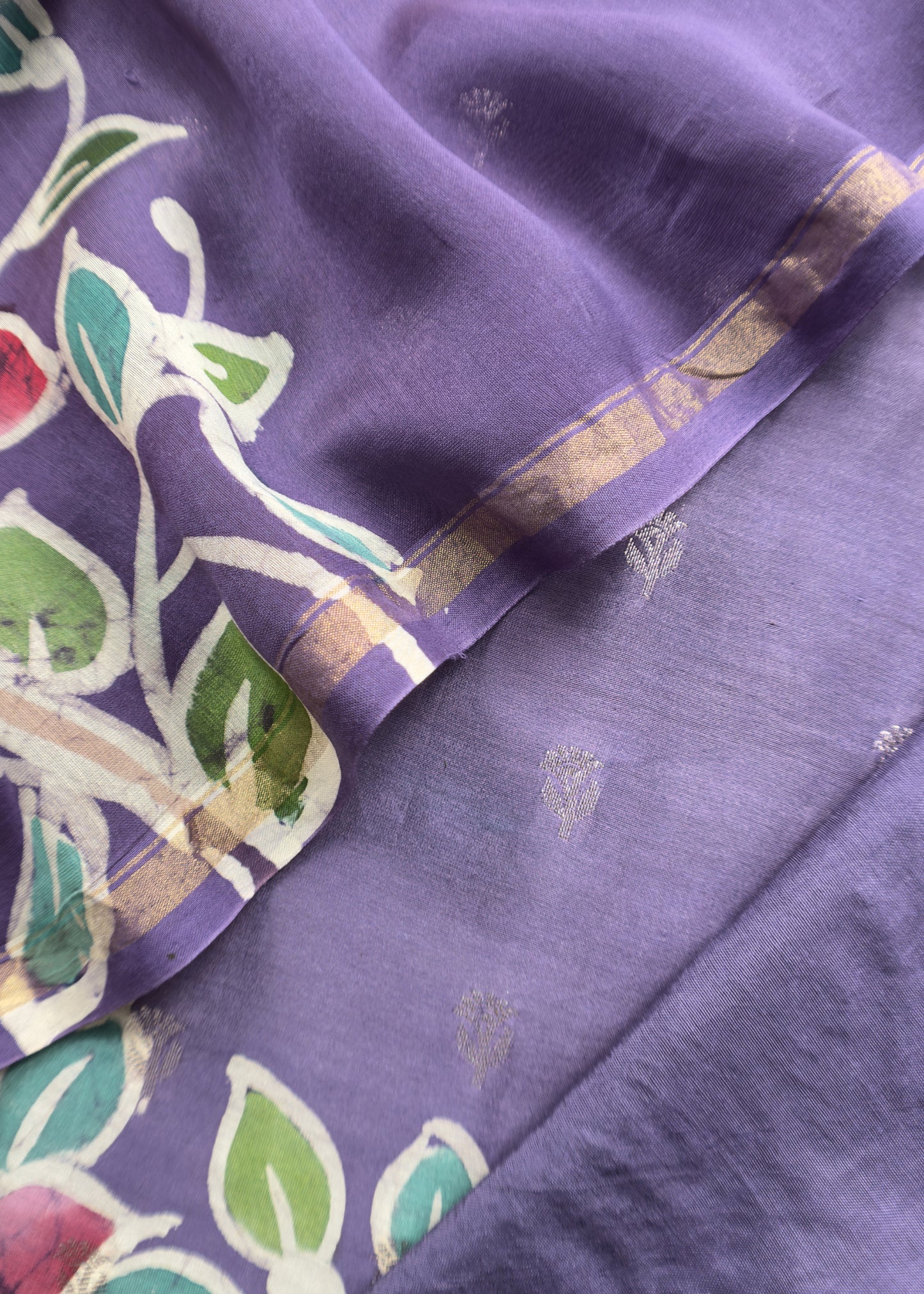 Purple Hand painted Lotus Maheshwari Silk Suit With Banarasi Bootis