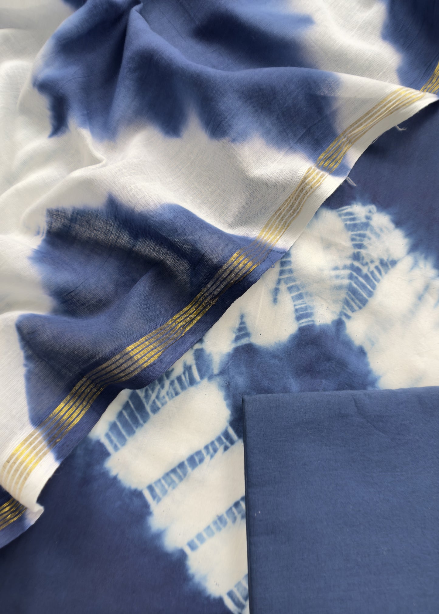 Royal Blue Naturally-dyed Pure Cotton Suit Set with Shibori Print