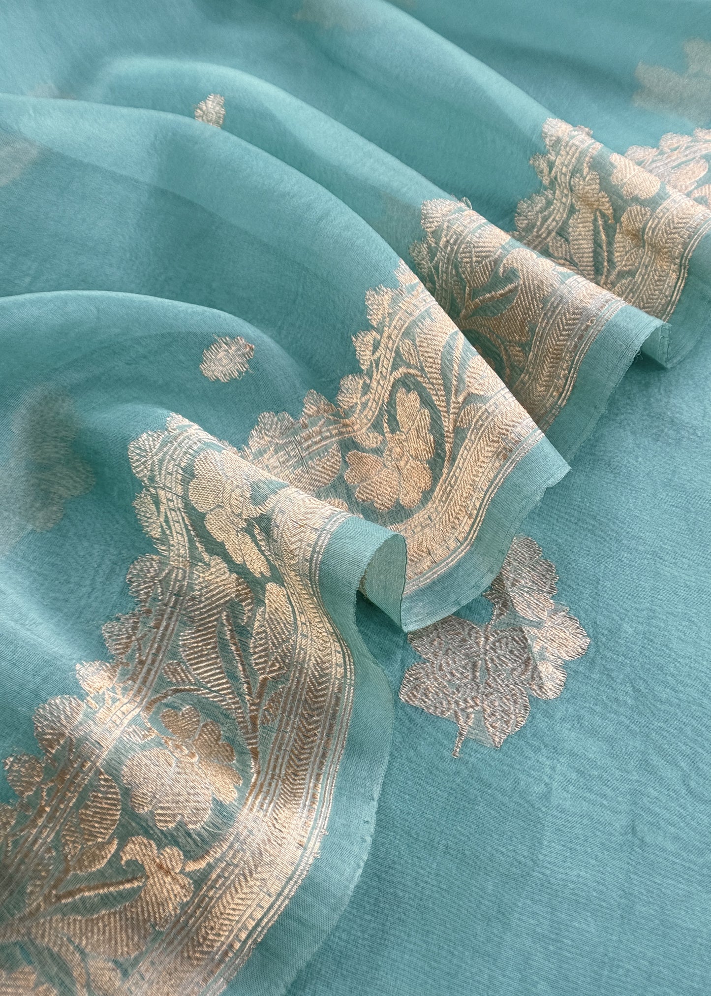 Sky Blue Handloom Banarasi Silk Kurta And Kora Silk Dupatta With Kadwa Weaving