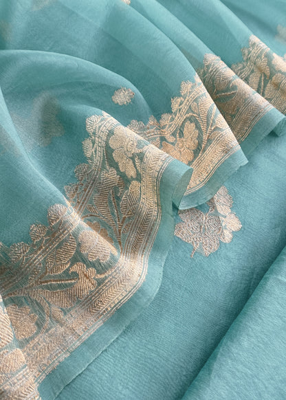 Sky Blue Handloom Banarasi Silk Kurta And Kora Silk Dupatta With Kadwa Weaving