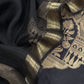 Black Handloom Katan Silk Suit Fabric With Kadwa Weaving