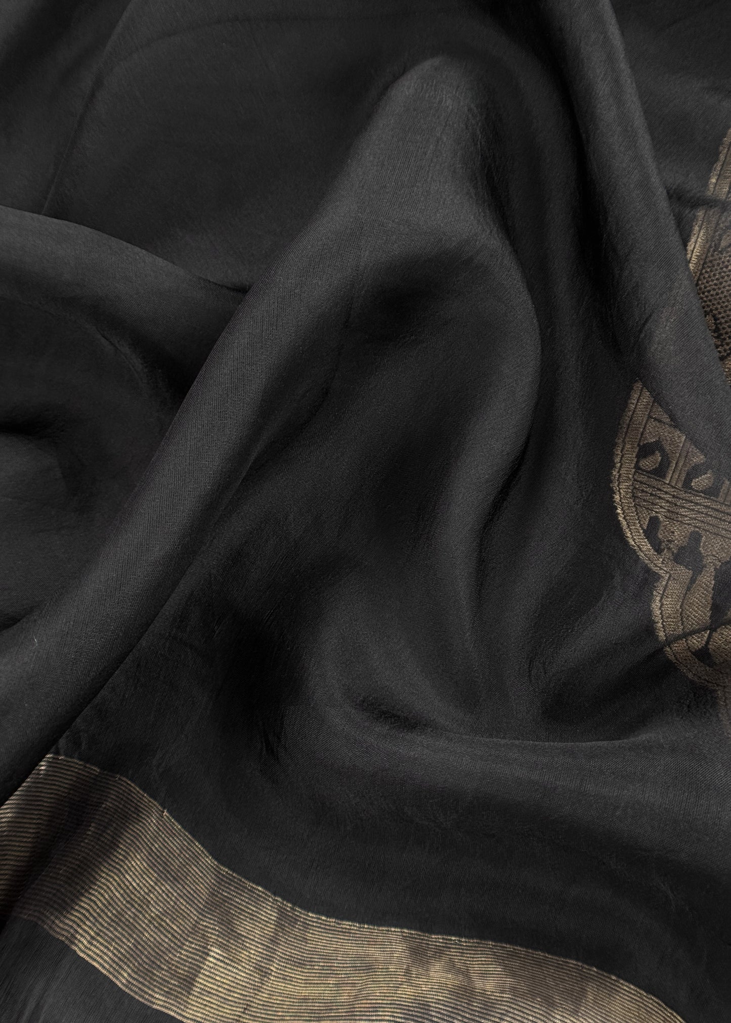 Black Handloom Katan Silk Suit Fabric With Kadwa Weaving