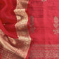 Red Handloom Raw Silk Kurta And Kora Silk Dupatta With Gold Kadwa Weaving