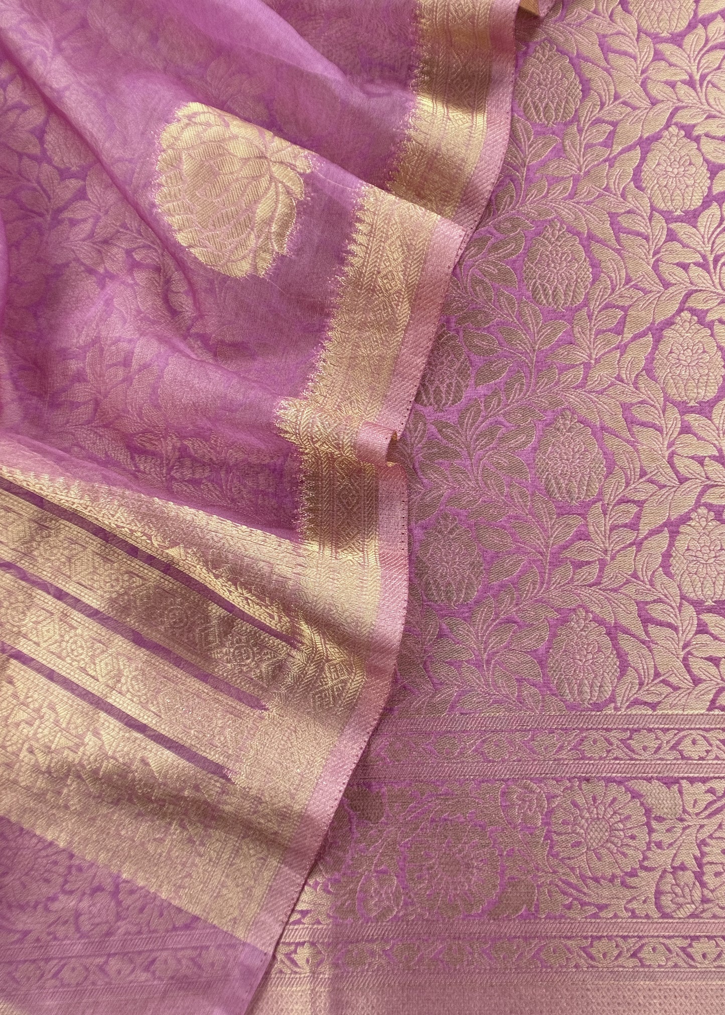 Light Purple Banarasi Silk Brocade Suit With Organza Dupatta