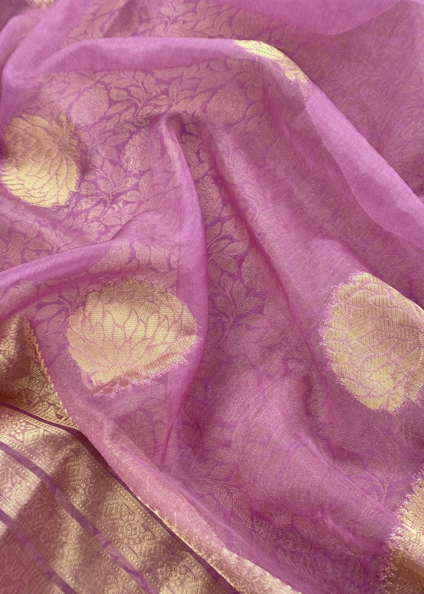 Light Purple Banarasi Silk Brocade Suit With Organza Dupatta