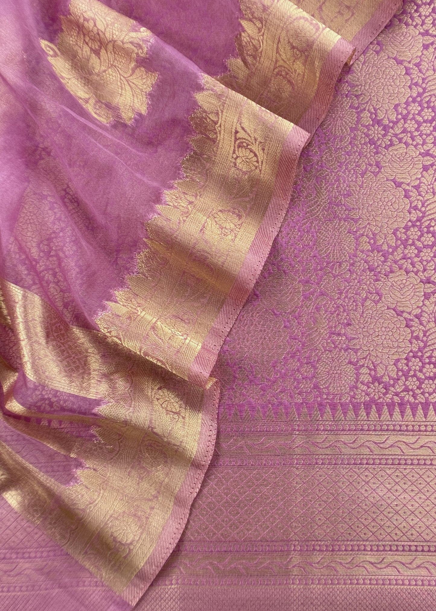 Light Purple Banarasi Silk Brocade Suit With Organza Dupatta