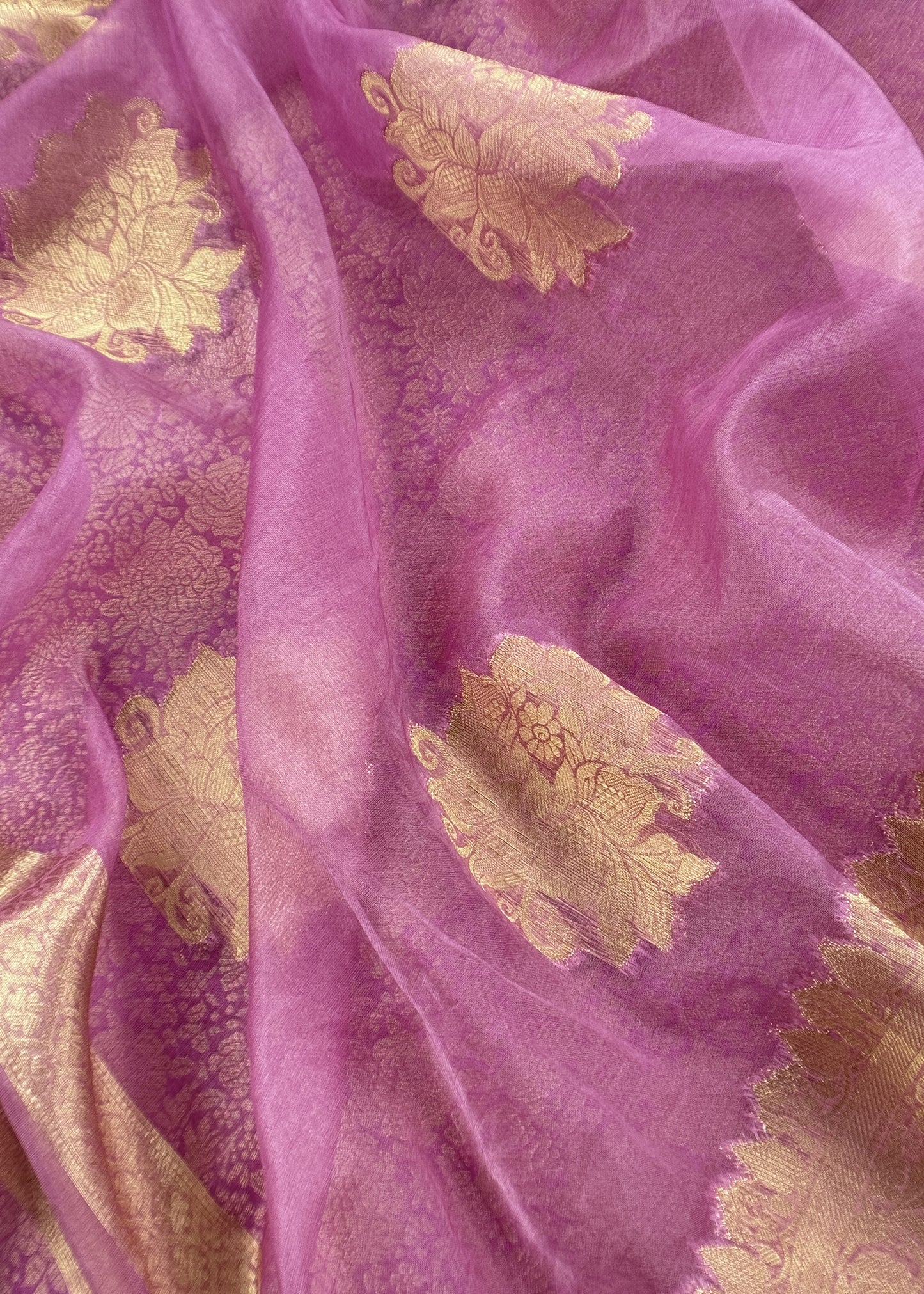 Light Purple Banarasi Silk Brocade Suit With Organza Dupatta