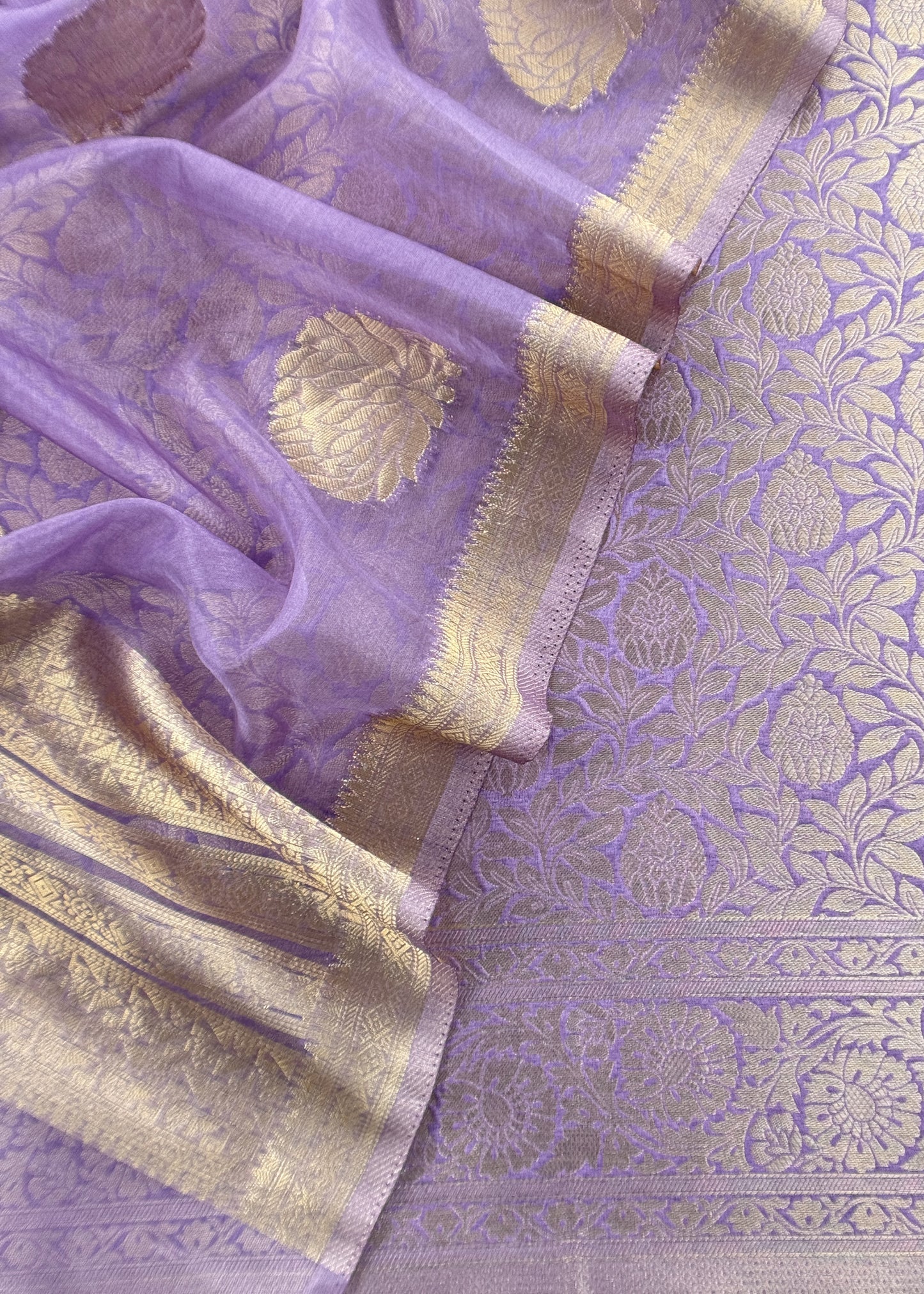 Light Purple Banarasi Silk Brocade Suit With Organza Dupatta