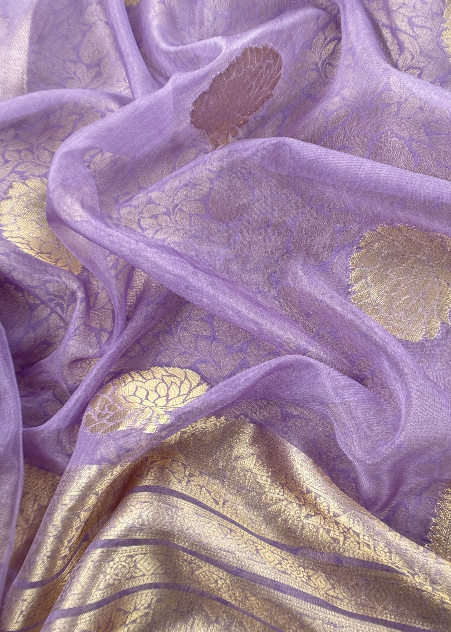 Light Purple Banarasi Silk Brocade Suit With Organza Dupatta
