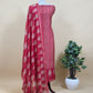 Pink Maheshwari Silk Unstitched Suit With Leheriya And Block Print