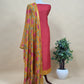 Tomato Red Mustard Munga Tussar Suit Fabric With Floral Dupatta And Kantha Stitch Hand Embroidery