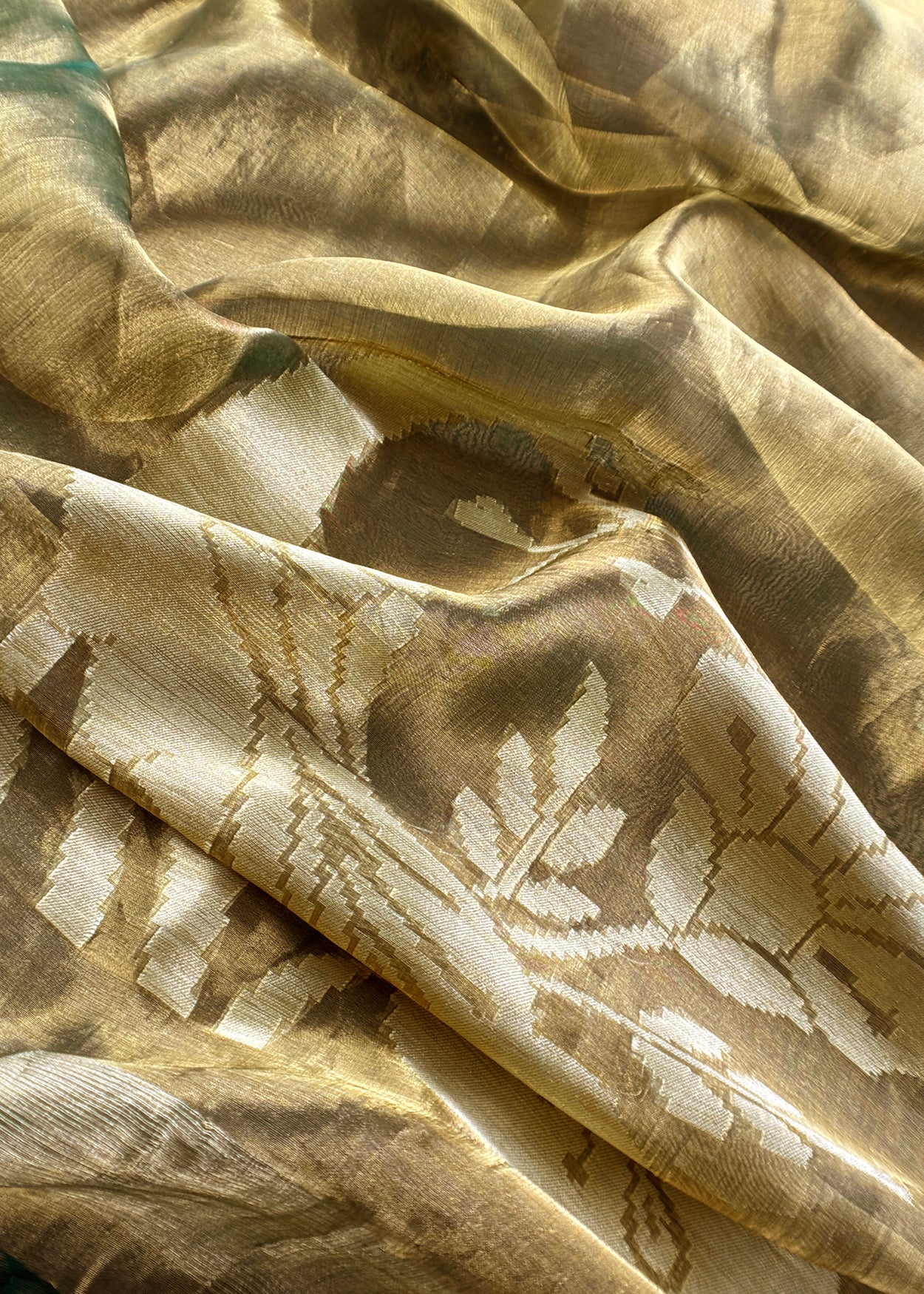 Olive Green Handloom Tissue Silk Suit With Kadwa Weaves