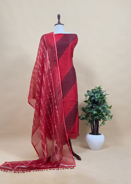 Modern Elegance 2025 Handloom Organza Silk Suit Fabric with Gold embellishments