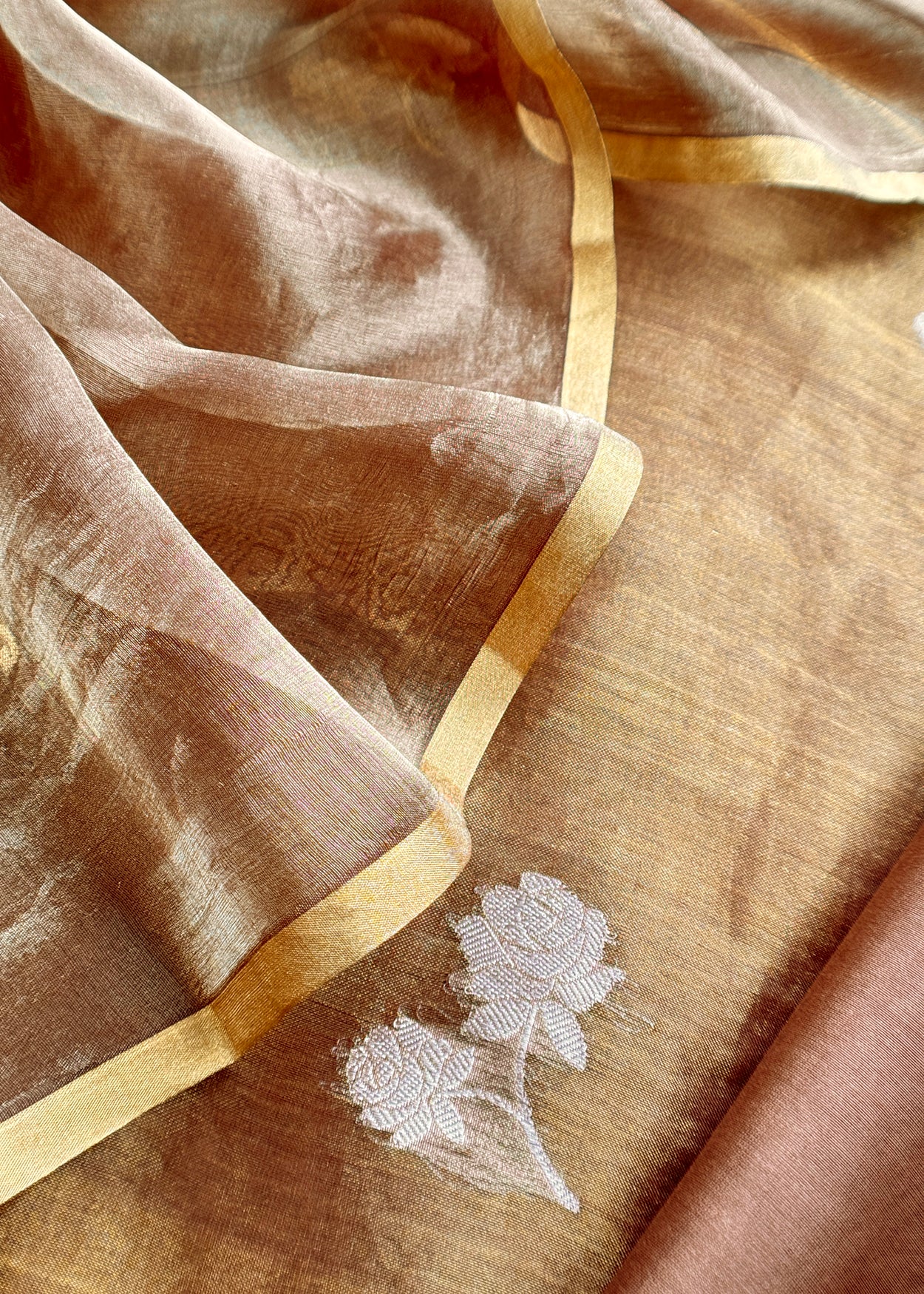 Goldan Brown Handloom Tissue Silk Suit With Kadwa Weaves
