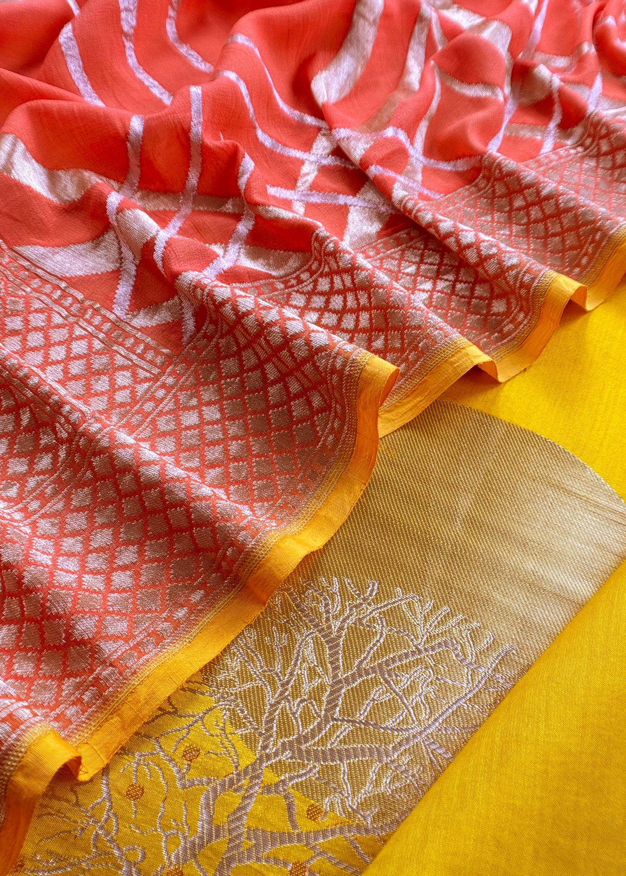 Festive wear silk unstitched suit with kadwa weaving

