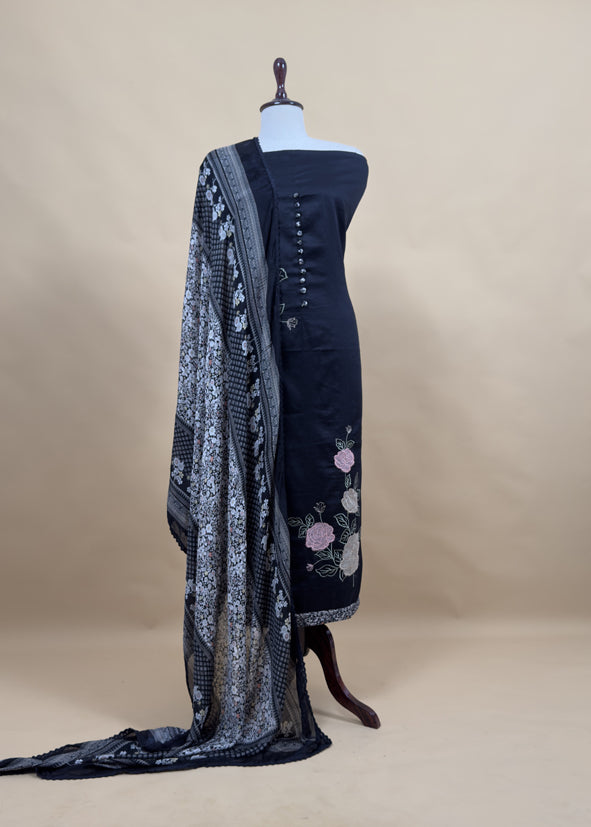 Cherry Pink Pure Glace Cotton Kurta And Pure Chinon Dupatta With Applique Work