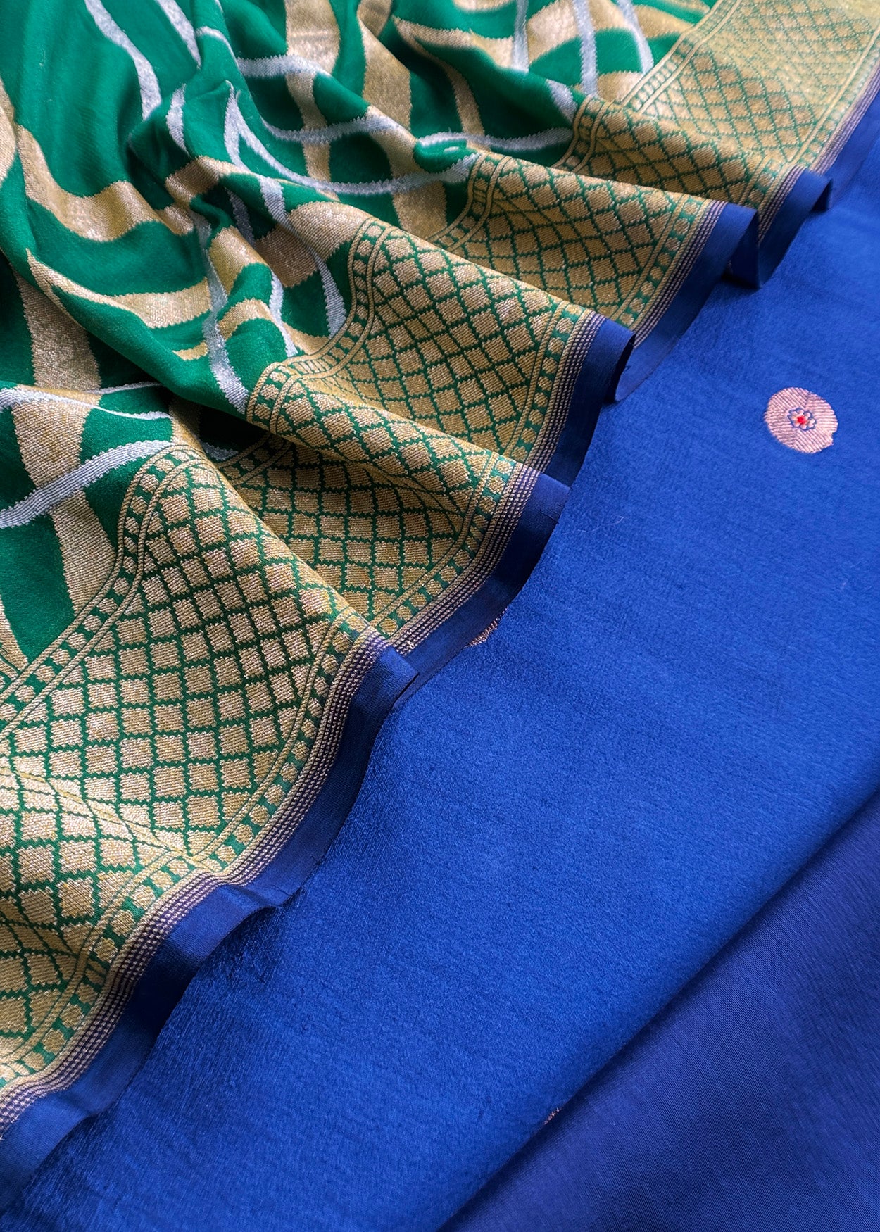 Royal Blue Handloom Silk Suit With Pure Khaddi Georgette Dupatta With Zari Weaving