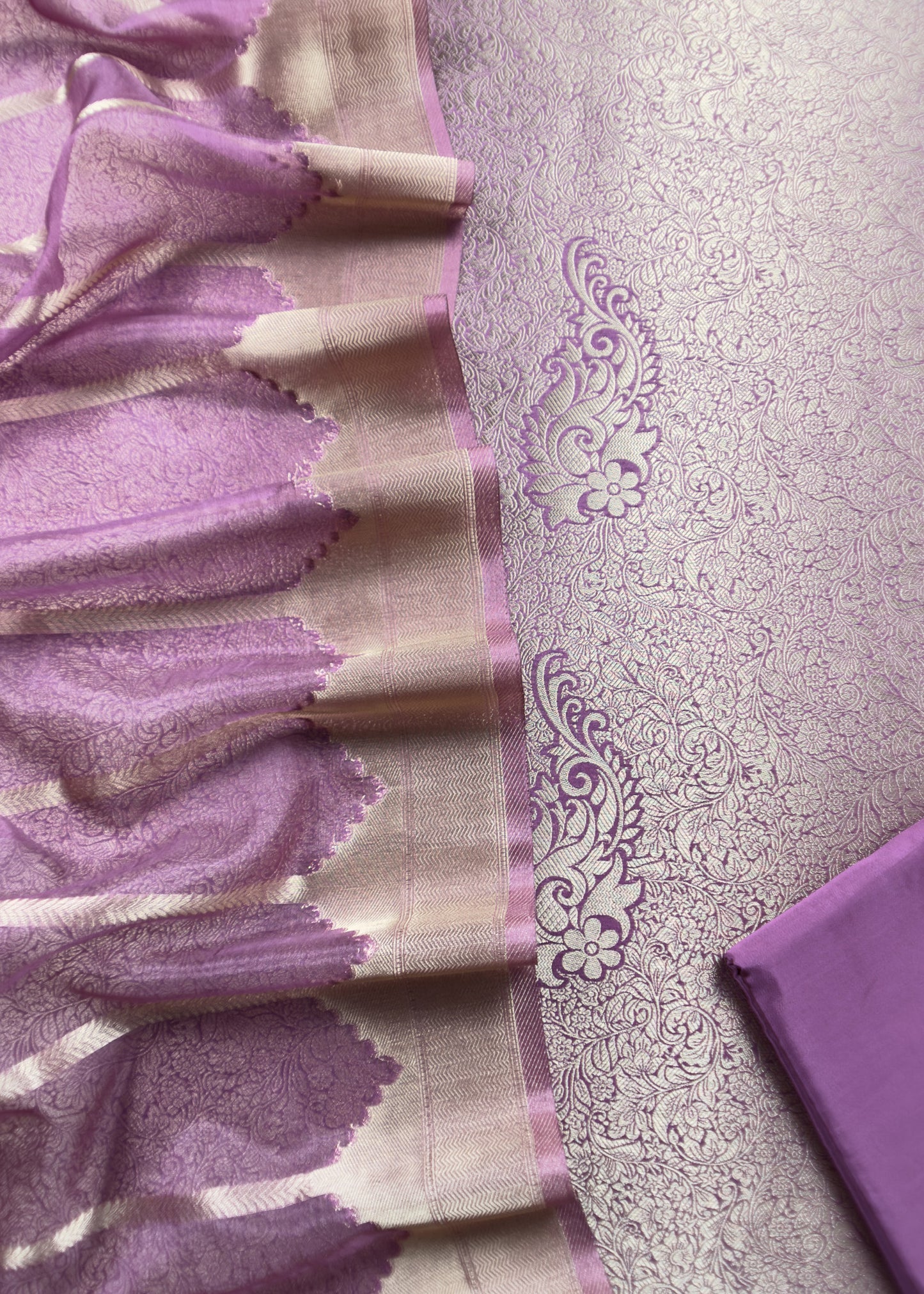 Bright Purple Brocade Kurta With Organza Dupatta