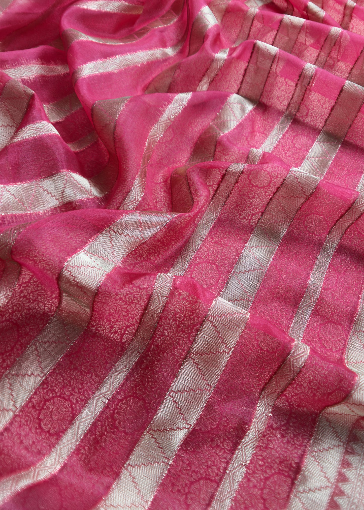 Radish Pink Brocade Kurta With Organza Dupatta